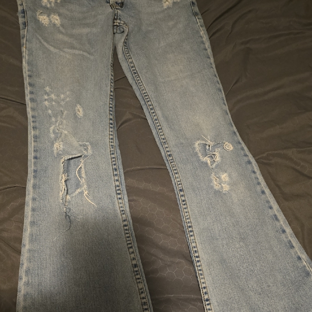 Taunt Blue Flare Wide Leg Jeans Distressed